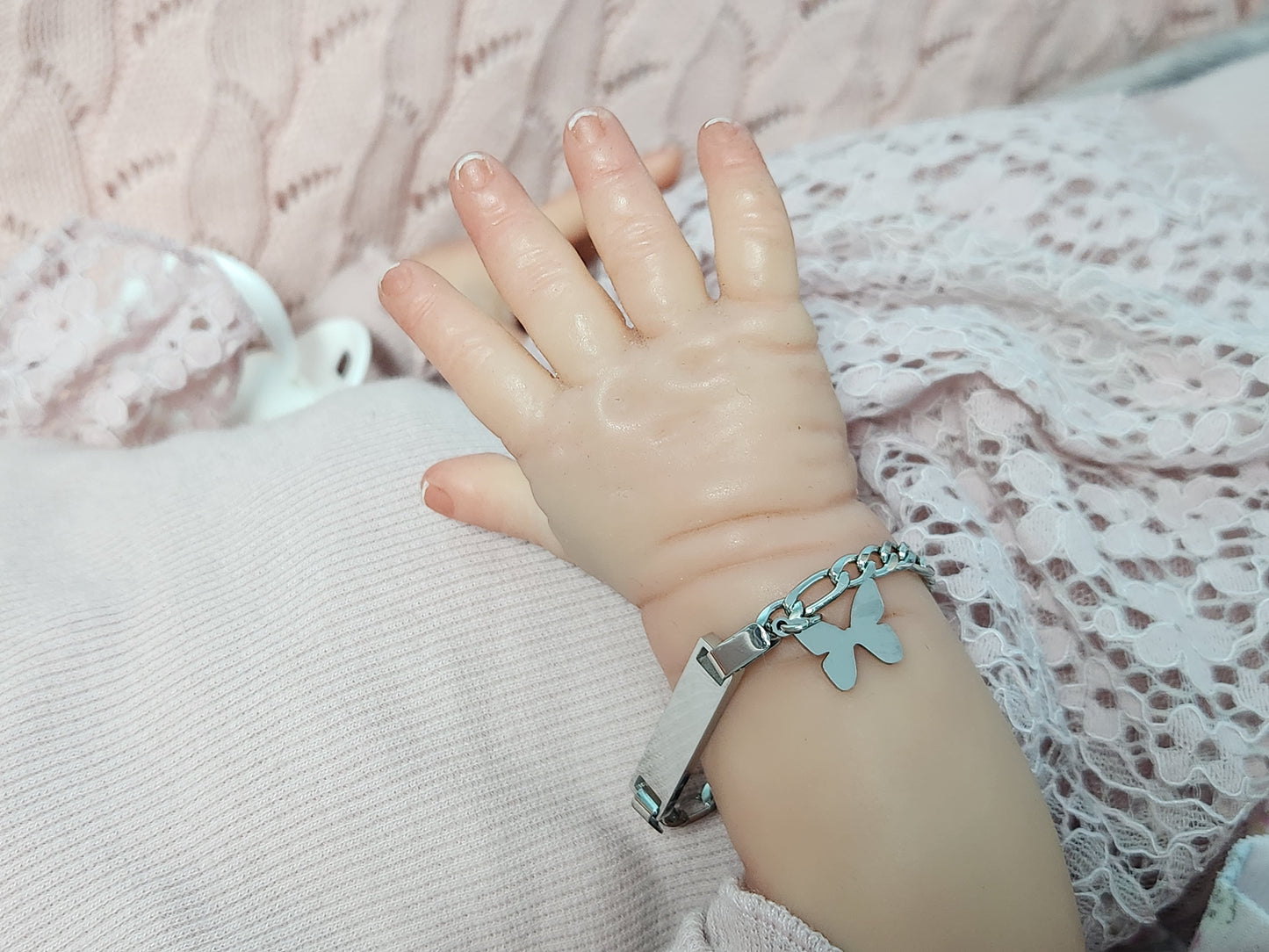 Newborn Butterfly Charm Silver ID Reborn Baby Bracelet