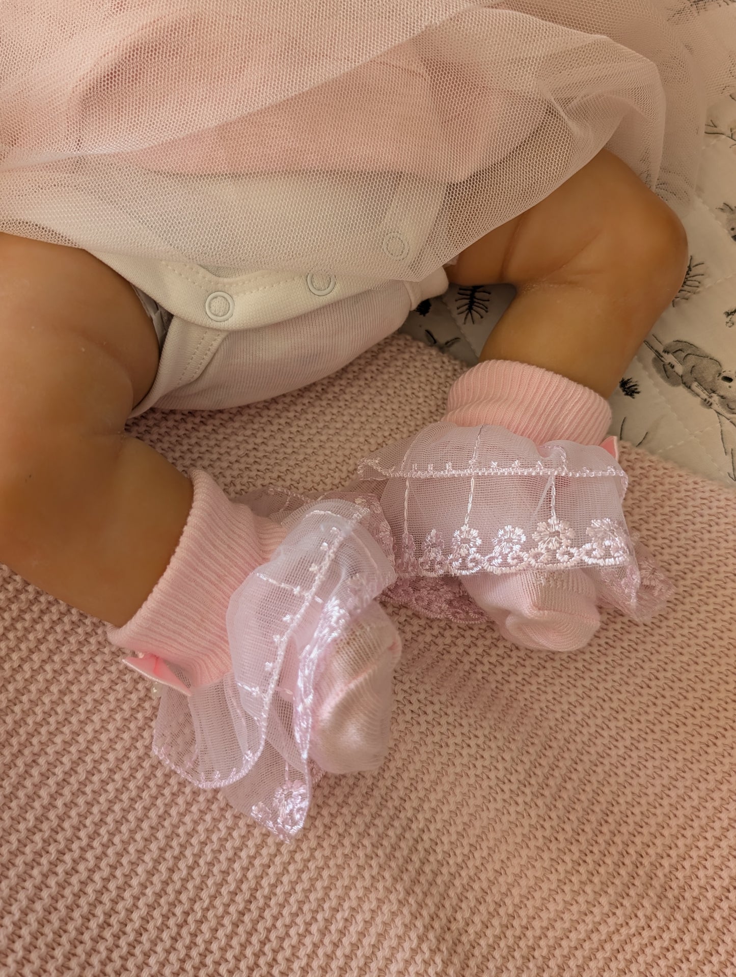 Pink Frilly Reborn Socks Baby Size