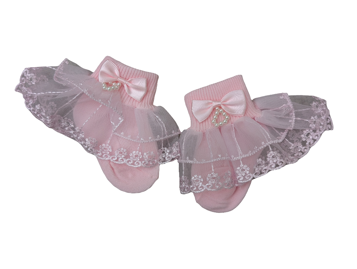 Pink Frilly Reborn Socks Baby Size