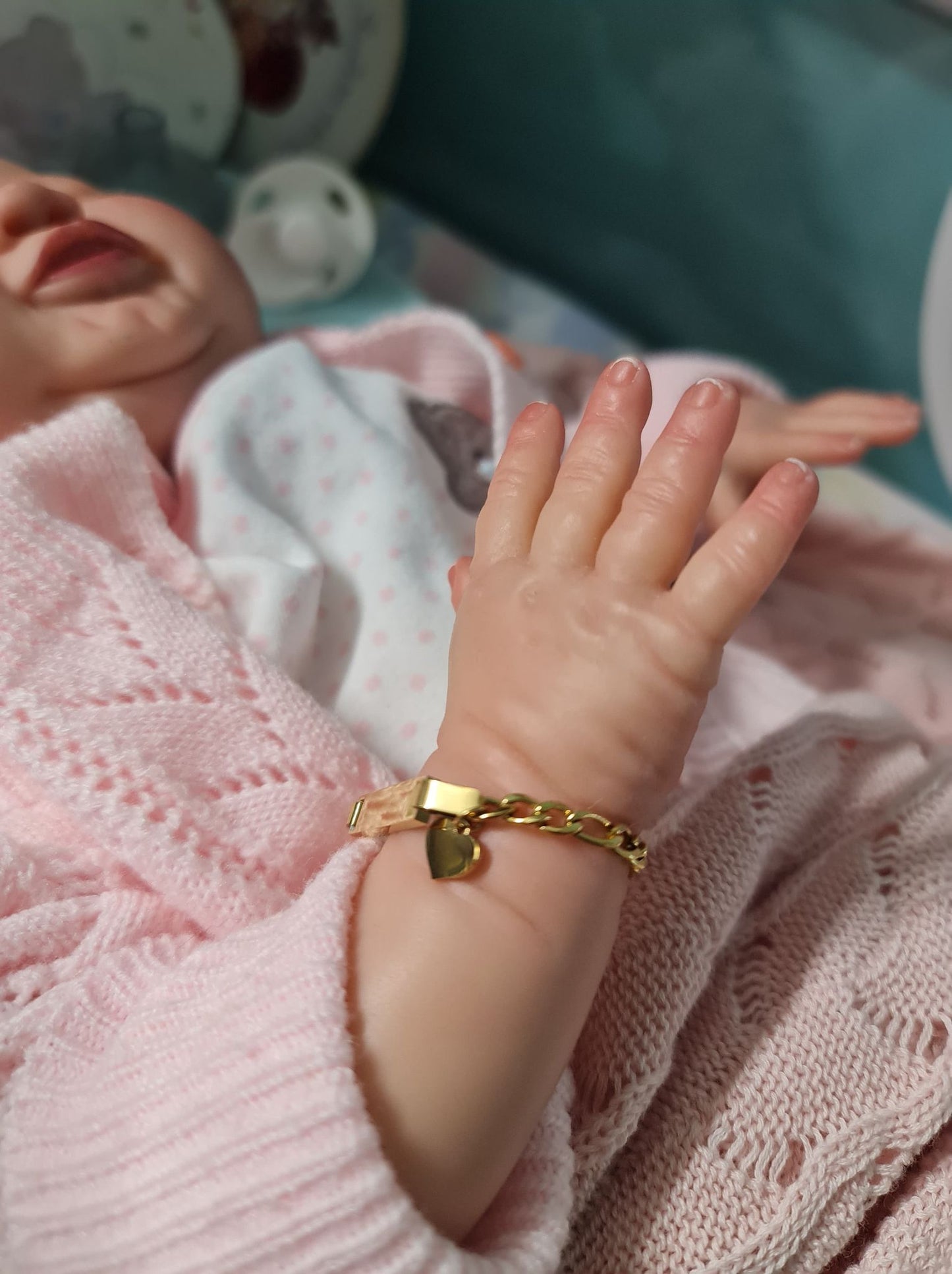 Newborn Heart Charm Gold ID Reborn Baby Bracelet