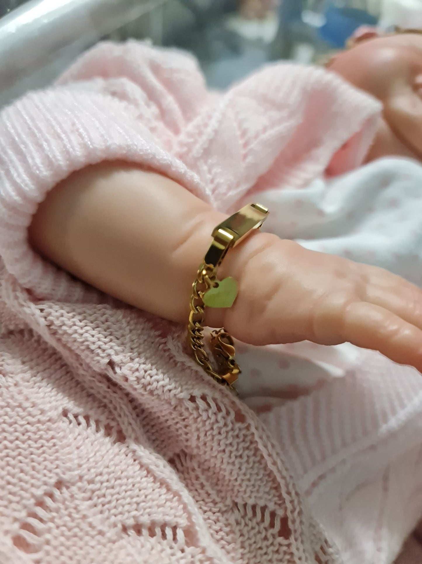 Newborn Heart Charm Gold ID Reborn Baby Bracelet