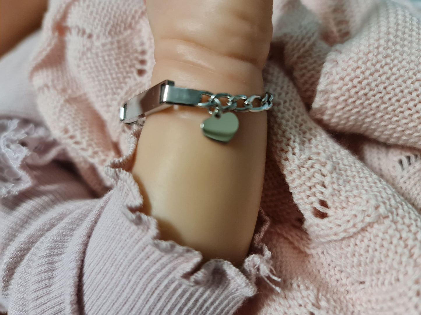 Newborn Heart Charm Silver ID Reborn Baby Bracelet