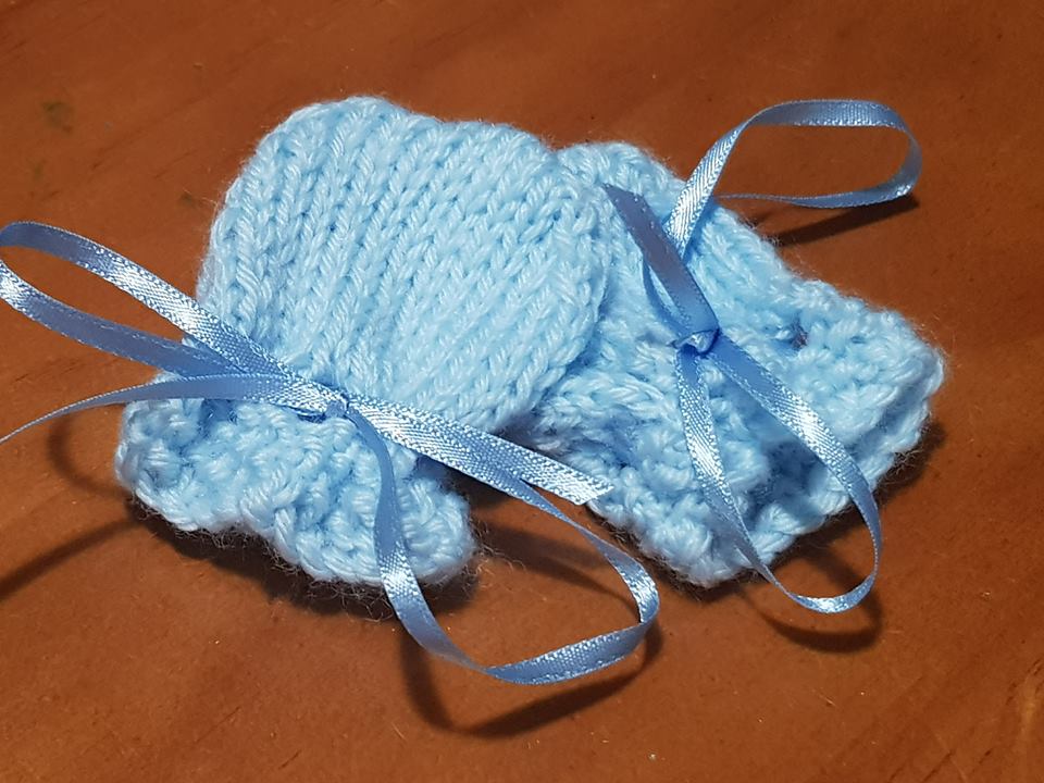 Hand Knitted Preemie Set Boy -  Blue Beanie, Mittens and Booties