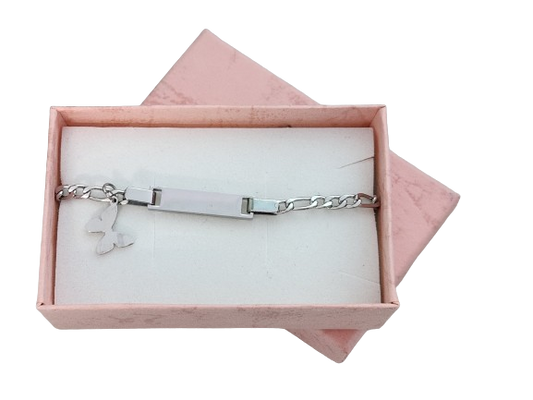 Newborn Butterfly Charm Silver ID Reborn Baby Bracelet
