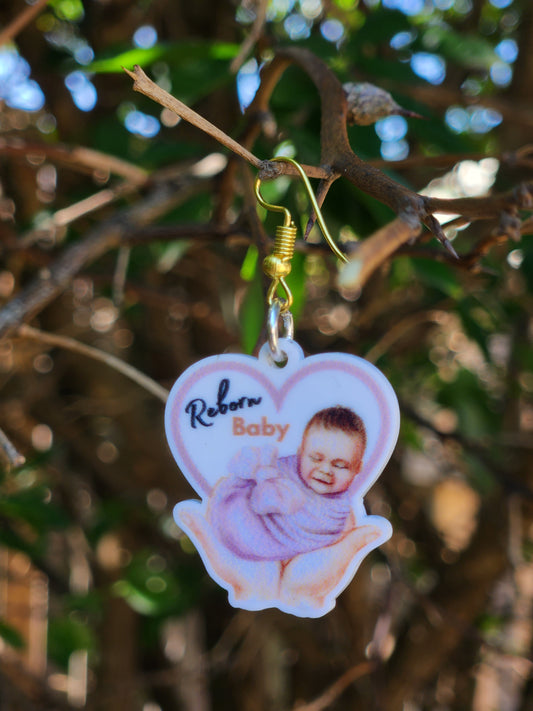 Reborn Baby " Lilac " Pair Acrylic Dangle Earrings