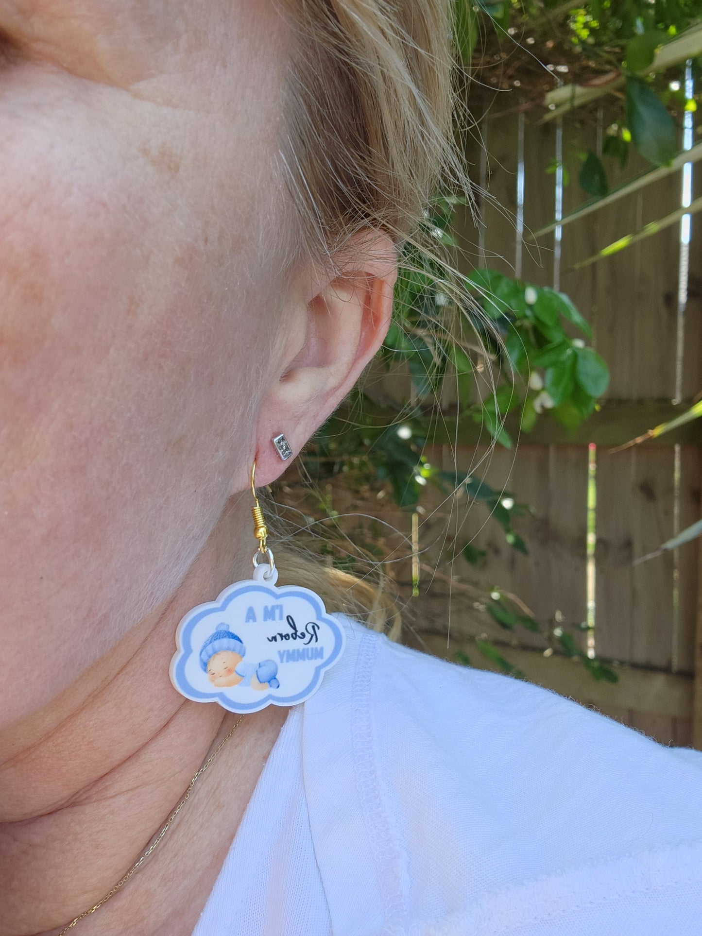 I'm a  Reborn Mummy " Blue "  Pair Acrylic Dangle Earrings