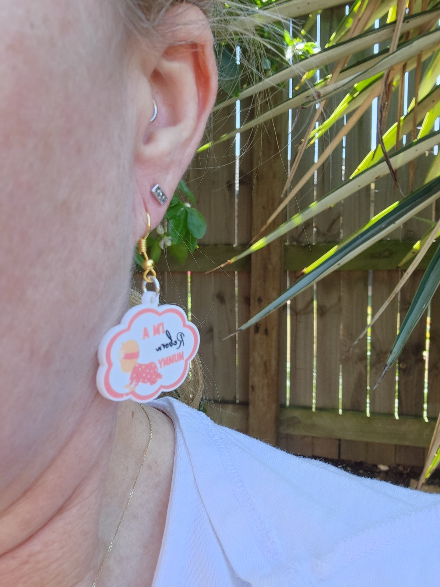 I'm a  Reborn Mummy " Pink "  Pair Acrylic Dangle Earrings