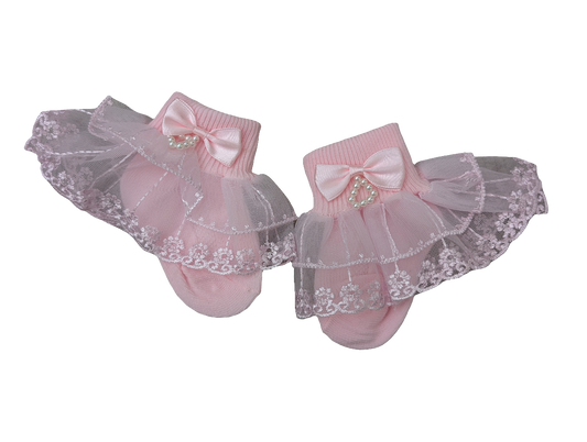 Pink Frilly Reborn Socks Baby Size