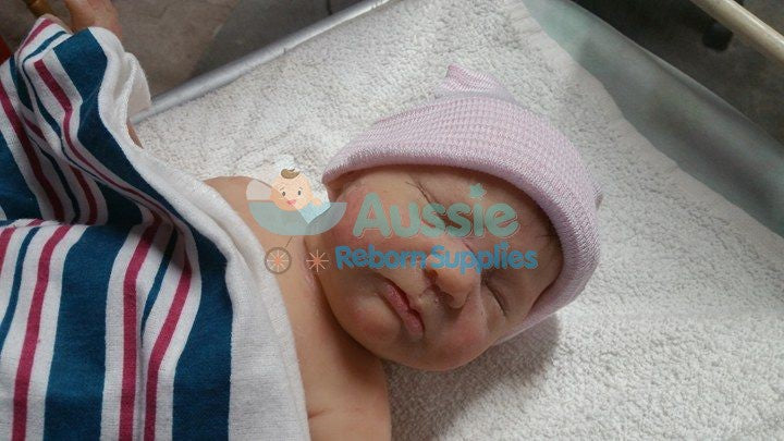 Genuine Hospital Baby Beanie Pink and White- Photo Prop Reborn Baby