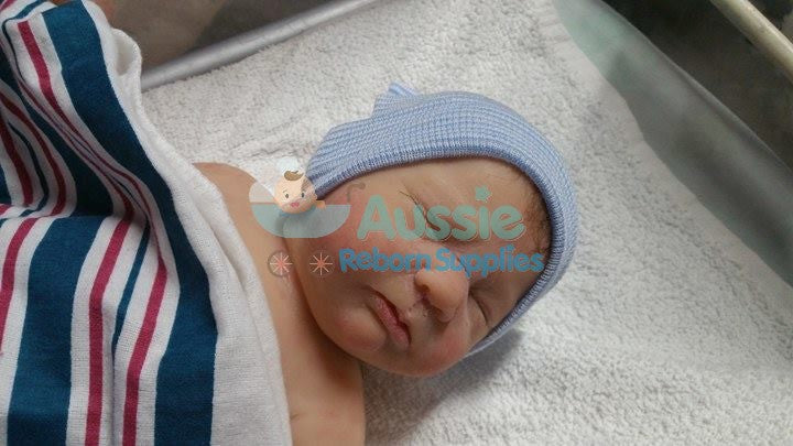 Genuine Hospital Baby Beanie Blue and White- Photo Prop Reborn Baby
