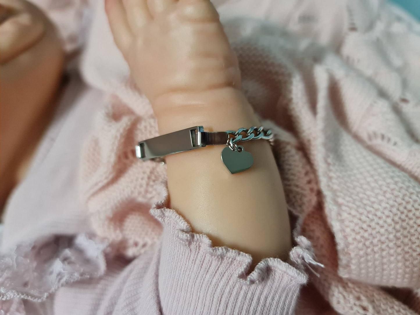 Newborn Heart Charm Silver ID Reborn Baby Bracelet