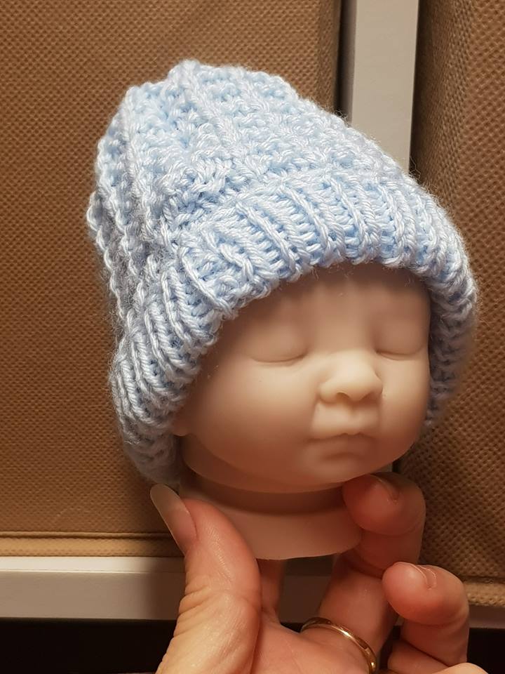 Hand Knitted Preemie Set Boy -  Blue Beanie, Mittens and Booties