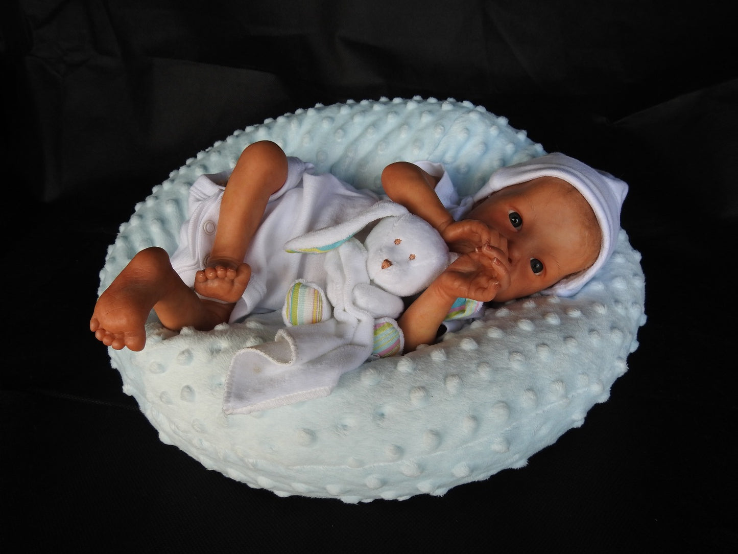 Baby Blue Minky Dot Reborn Baby Bean Bag Display Photo Prop