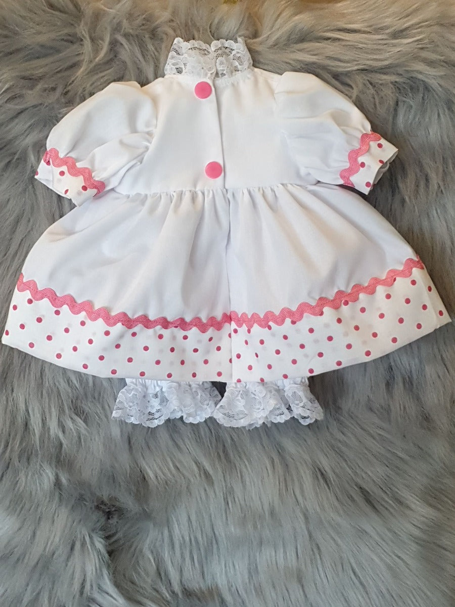White Dress and Bloomers with Ballet Embroidery for 16" Reborn Baby